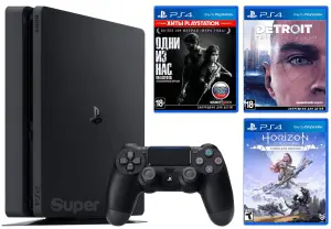 Sony Playstation 4 Slim 1Tb + Horizon Zero Dawn. Complete Edition + Detroit + The Last of Us