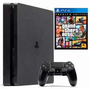 Б.У. Sony Playstation 4 Slim 1Tb + GTA 5: Grand Theft Auto V