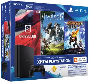Sony Playstation 4 Slim 500Gb + Horizon Zero Dawn + Driveclub + Ratchet & Clank + PS Plus 3 месяца