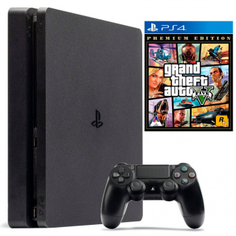 б.у. sony playstation 4 slim 1tb + gta 5: grand theft auto v фото